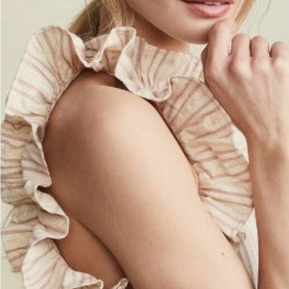 Ulla Johnson Tamsin Striped Cotton Ruffle Flutter Sleeve Dress - Picture 3 of 11